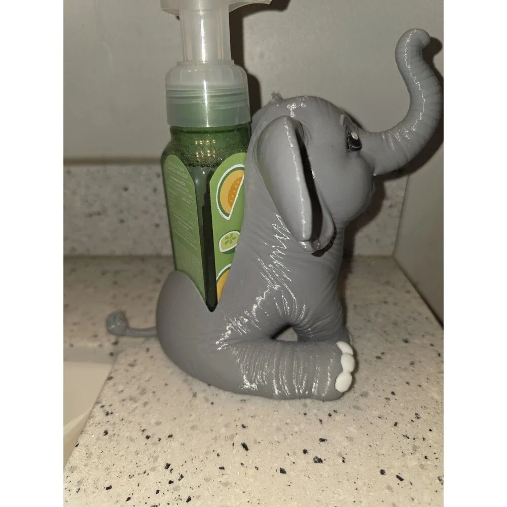 Grey Elephant Soap Holder Foaming Bottle Stand Cute Bathroom Sink Decor
